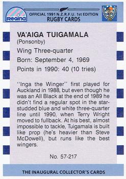 1991 Regina NZRFU 1st Edition #57 Va'aiga Tuigamala Back